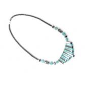 Turquoise and Hematite Beads Chunky Statement Bib Short Necklace